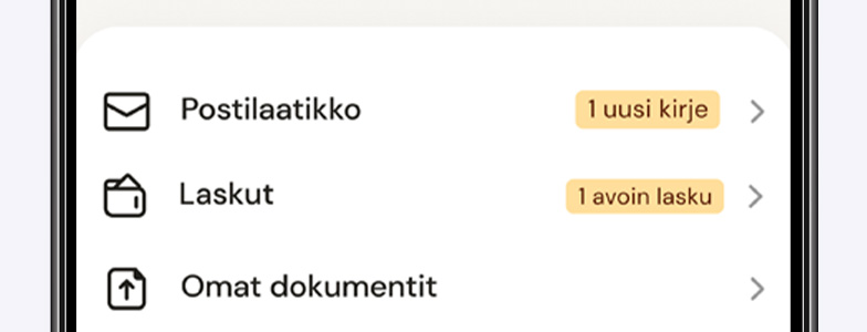 Kuva Kivra sovelluksen valikosta